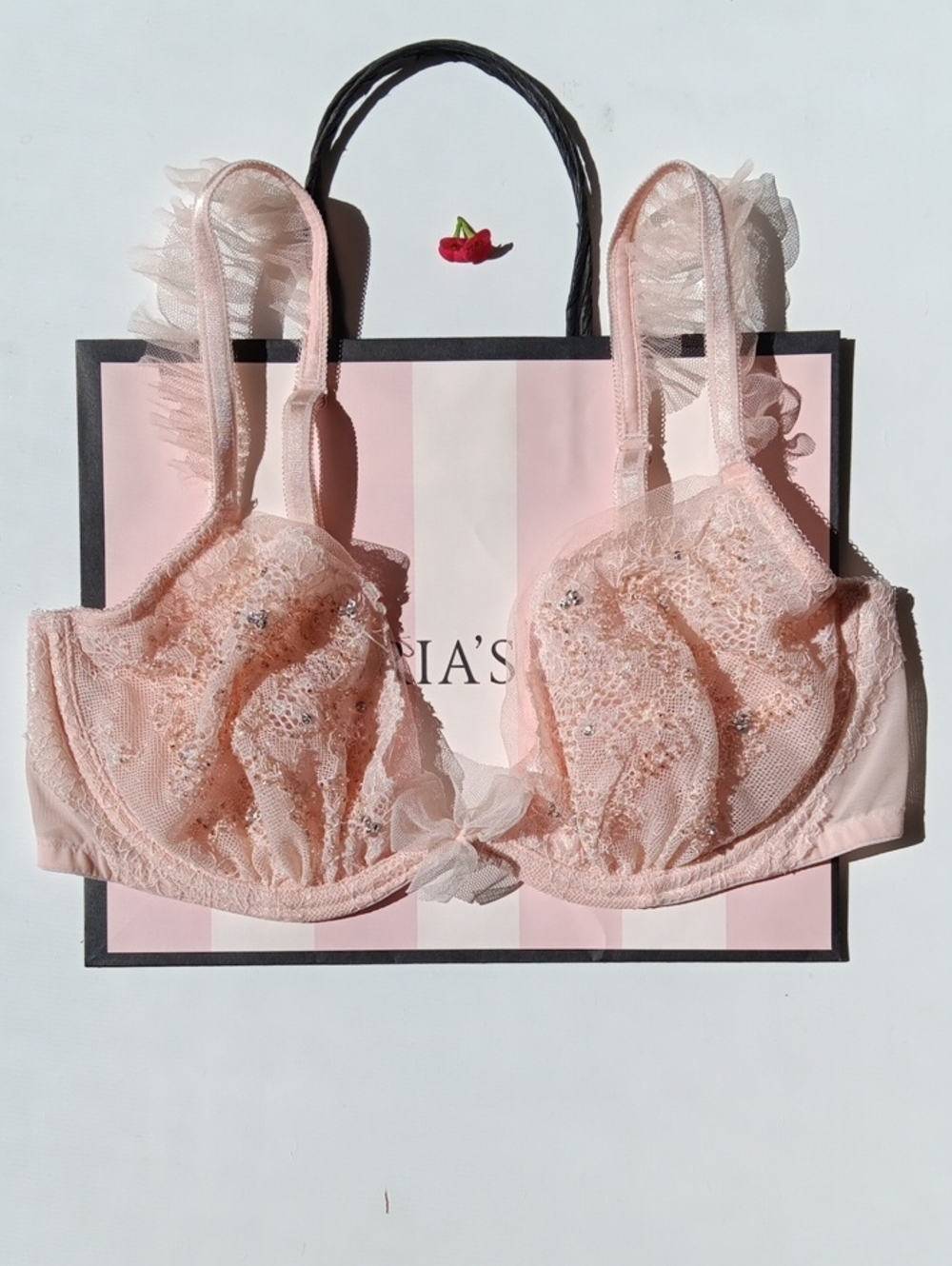 Victoria's Secret Sheer Lace Unlined Bra - Light Pink Dream Angels Size36D